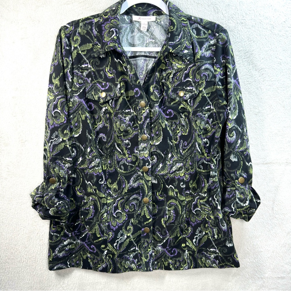 JM Collection Women Paisley Long‎ Sleeve Button-Up Jacket Multicolor Size 12